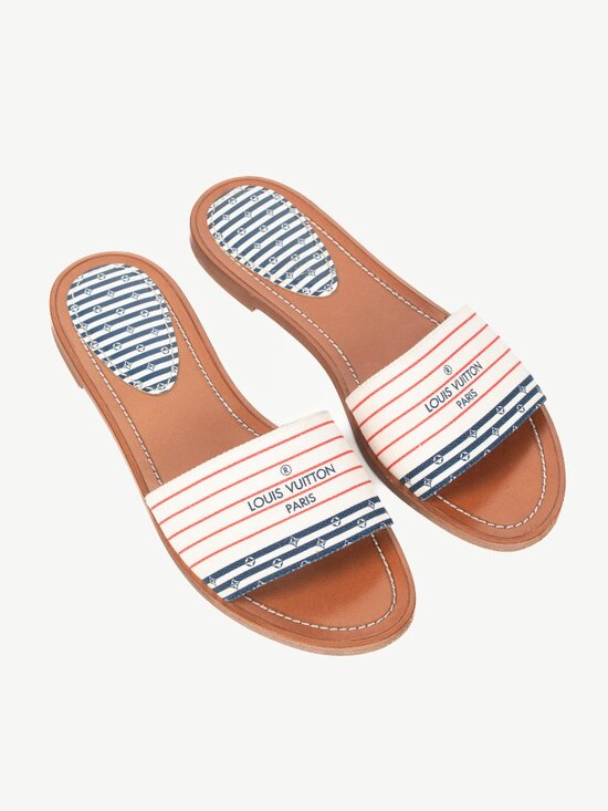 Louis Vuitton Escale Lock It Bleu Normal Striped Flat Mule Sandals - Picture 1 of 10